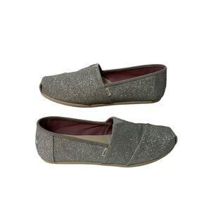 TOMS Silver Glitter Shimmer Alpargata 8 Lightweight Flexible Slip On Shoe Shoes